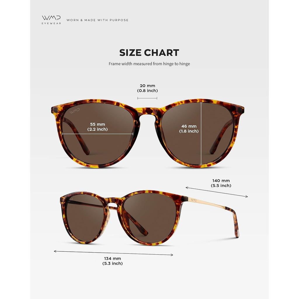 WearMe Pro Round Polarized Sunglasses for Women - UV400 Protection, Lightweight Frame, Vintage Retro Style Tortoise Frame/Brown Lens