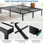 OLIXIS Metal Queen Bed Frame - 14in High with Storage Space, No Box Spring Needed with Sturdy Steel Slat Support, 2200LBS Heavy Duty for Easy Assembly, Black for Bedroom