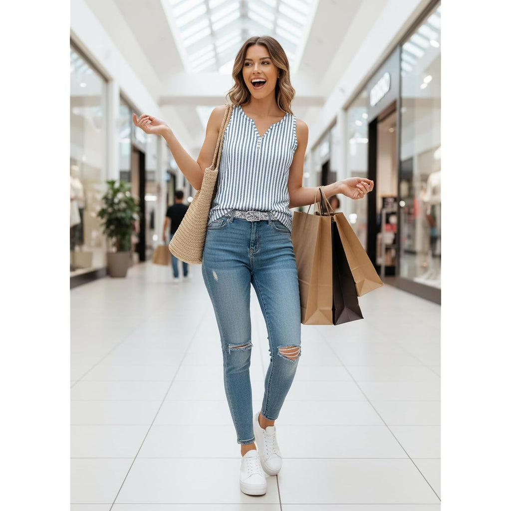 Tank Tops for Women Summer Tops Casual Button Down Shirts Loose Fit V Neck Sleeveless T Shirts