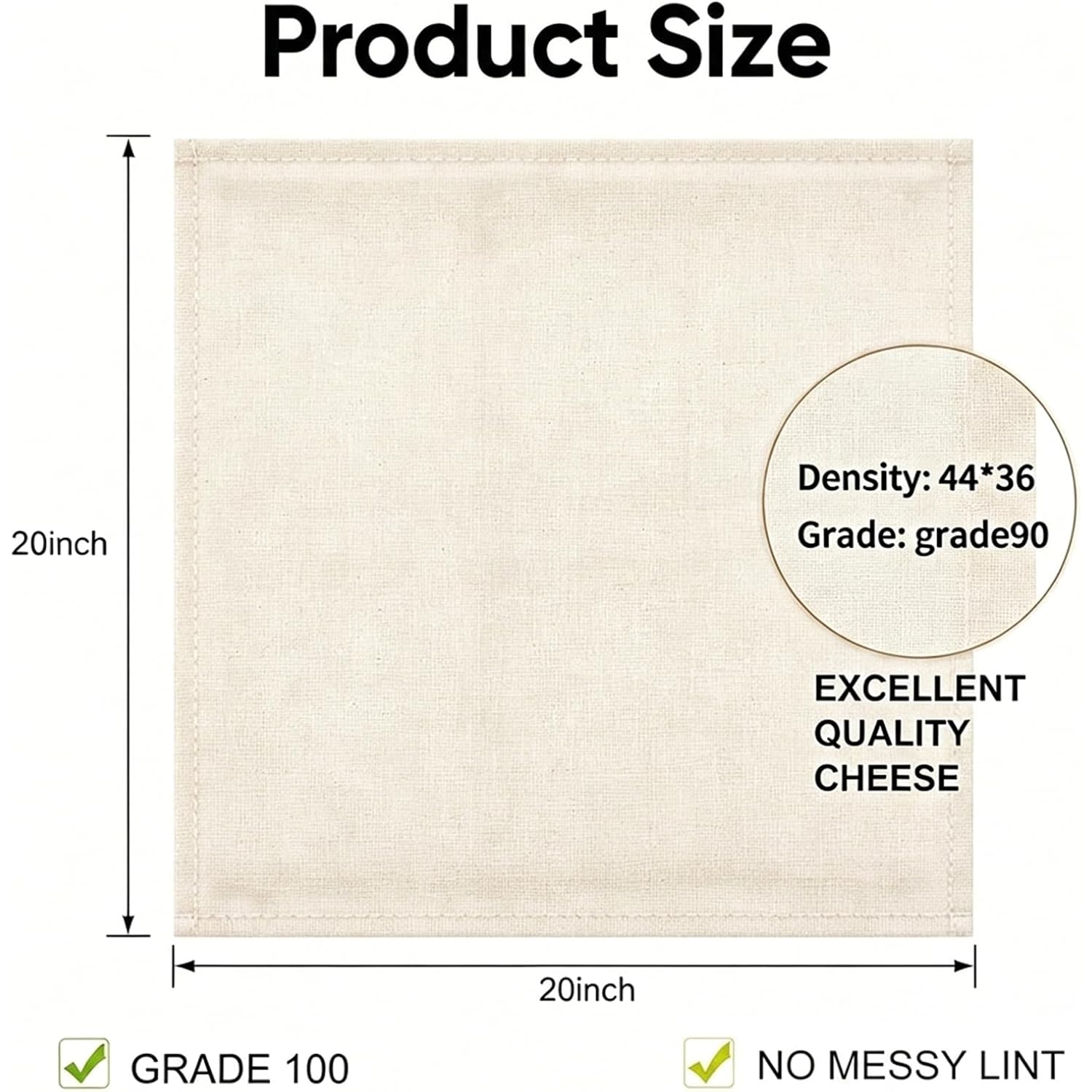 Reusable Cheesecloth,Grade 100,20X20 Inch Hemmed Cheese Cloth For Straining Craft,100% Cotton Unbleached Cloth Strainer For Cooking,Baking,Juicing,Cheese Making,Ultra Fine And Dense,Washable