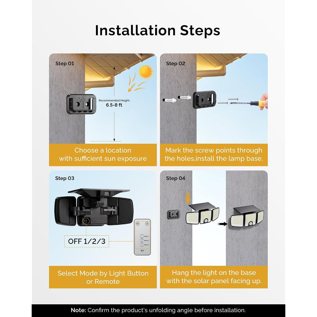 Brightown 2 Pack Solar Outdoor Lights, 2500Lm 223 Led Solar Flood Outdoor Lights With Motion Sensor 3 Modes, 3 Head 270° Wide Angle Street Area Ip65 Waterproof Security Wall Lights With Remote
