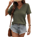 Dokotoo Women'S Casual V Neck Short Sleeve Waffle Knit Lace Patchwork Shirts Summer Loose Basic Tunic Tops Tee Blouses