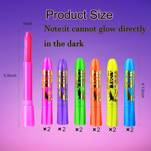 12 Pcs Glow Face Body Paint, Glow In The Dark Under Uv Black Light Sticks Makeup Neon Face Painting Kits For Adult Halloween Festival Accessory Glow Party Supplies