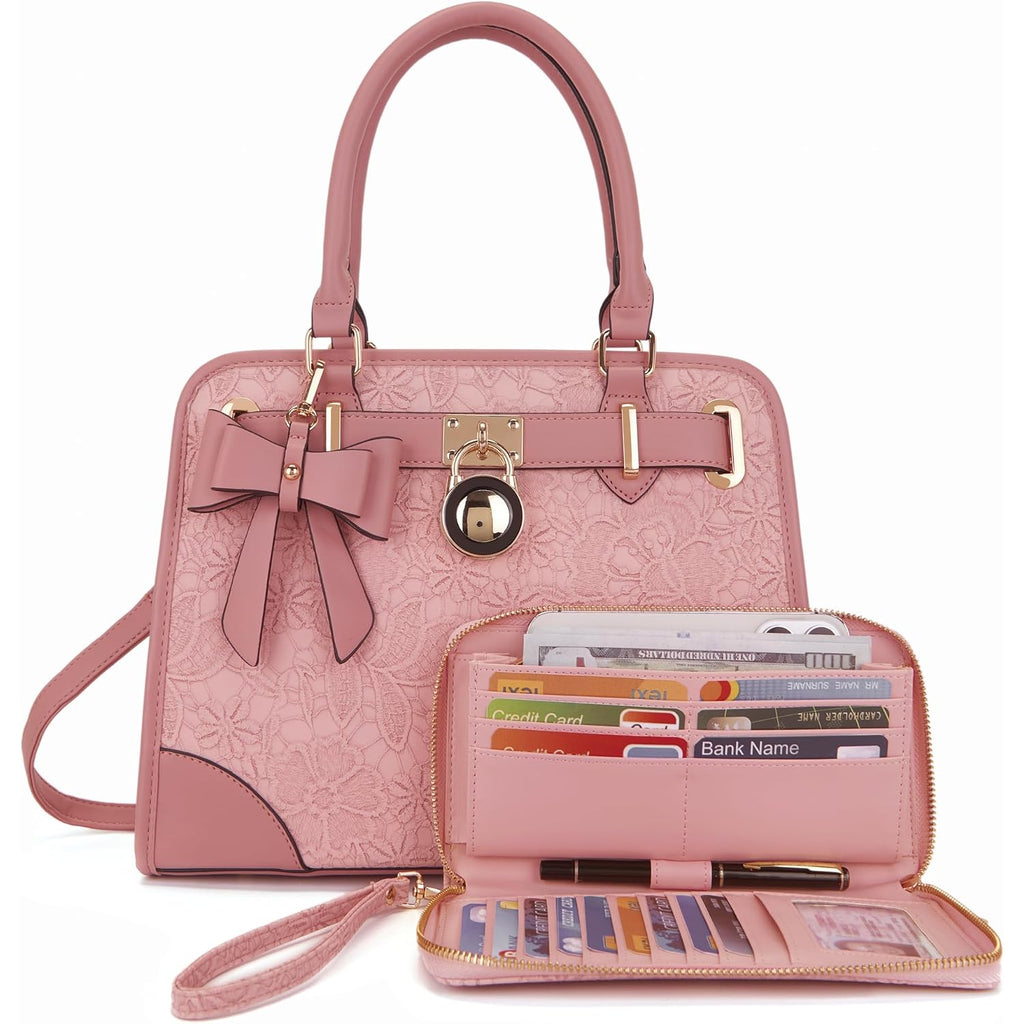 Qiyuer Medium Handbags For Women Vegan Leather Purses Set Satchel Tote Bags With Matching Wallet 2Pcs