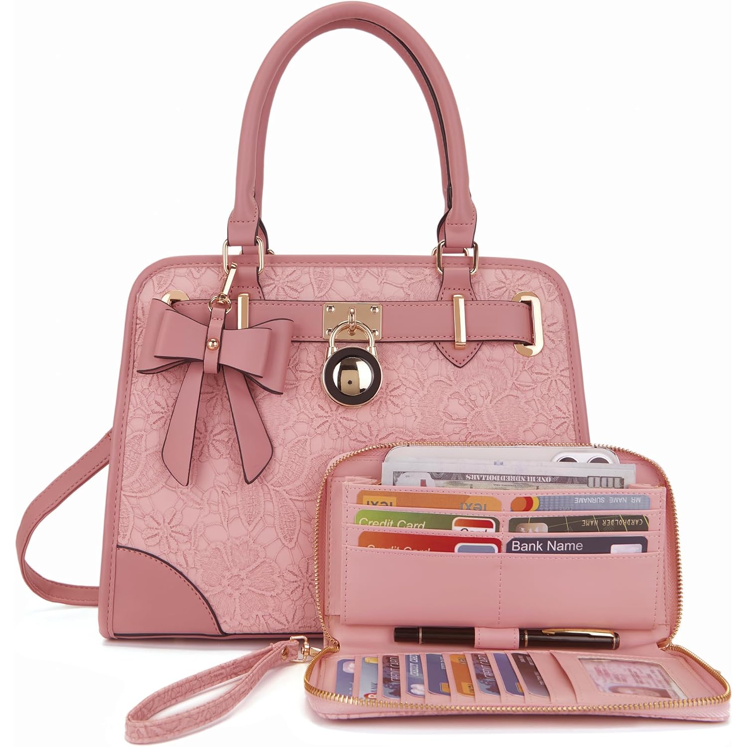 Qiyuer Medium Handbags For Women Vegan Leather Purses Set Satchel Tote Bags With Matching Wallet 2Pcs