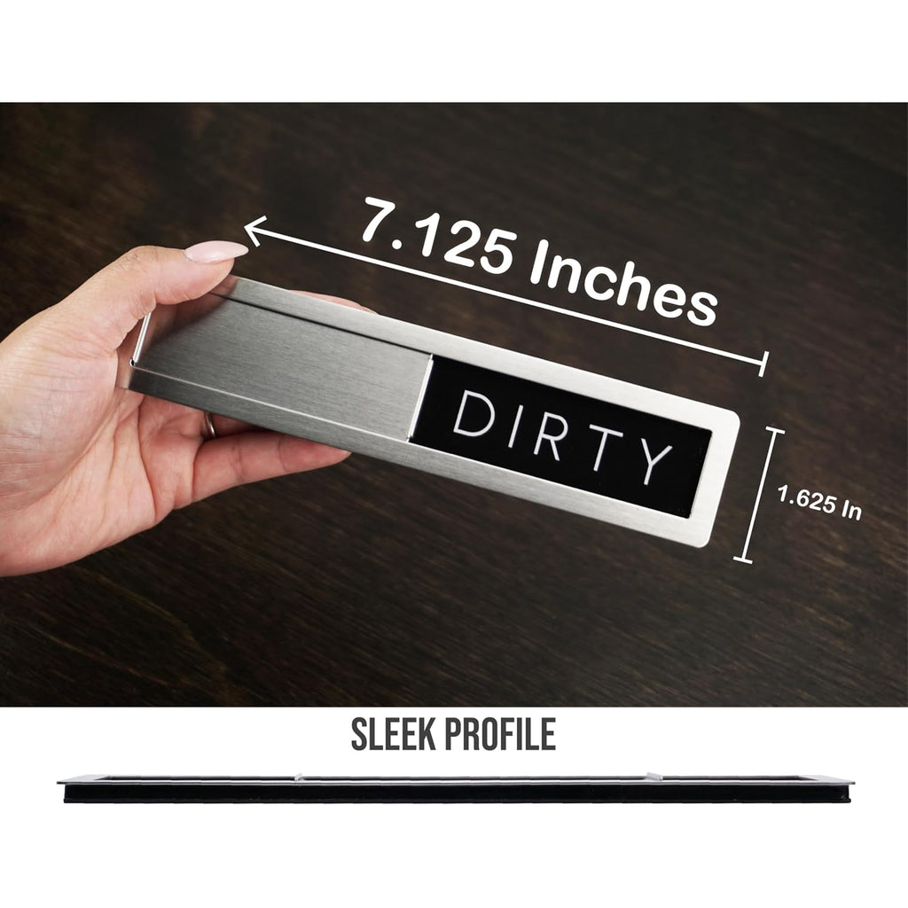 Stainless Steel Dishwasher Magnet Clean Dirty Sign - Premium Magnetic Signs That Say Clean/Dirty - Optional Sticker Adhesive For Non-Metal Surface Dish Washers - Black & White Minimalistic Style