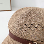 Molodo Womens Summer Breathable Newsboy Hat Lightweight Short Brim Cap with Decorative Strap for Casual Outdoor Style Khaki