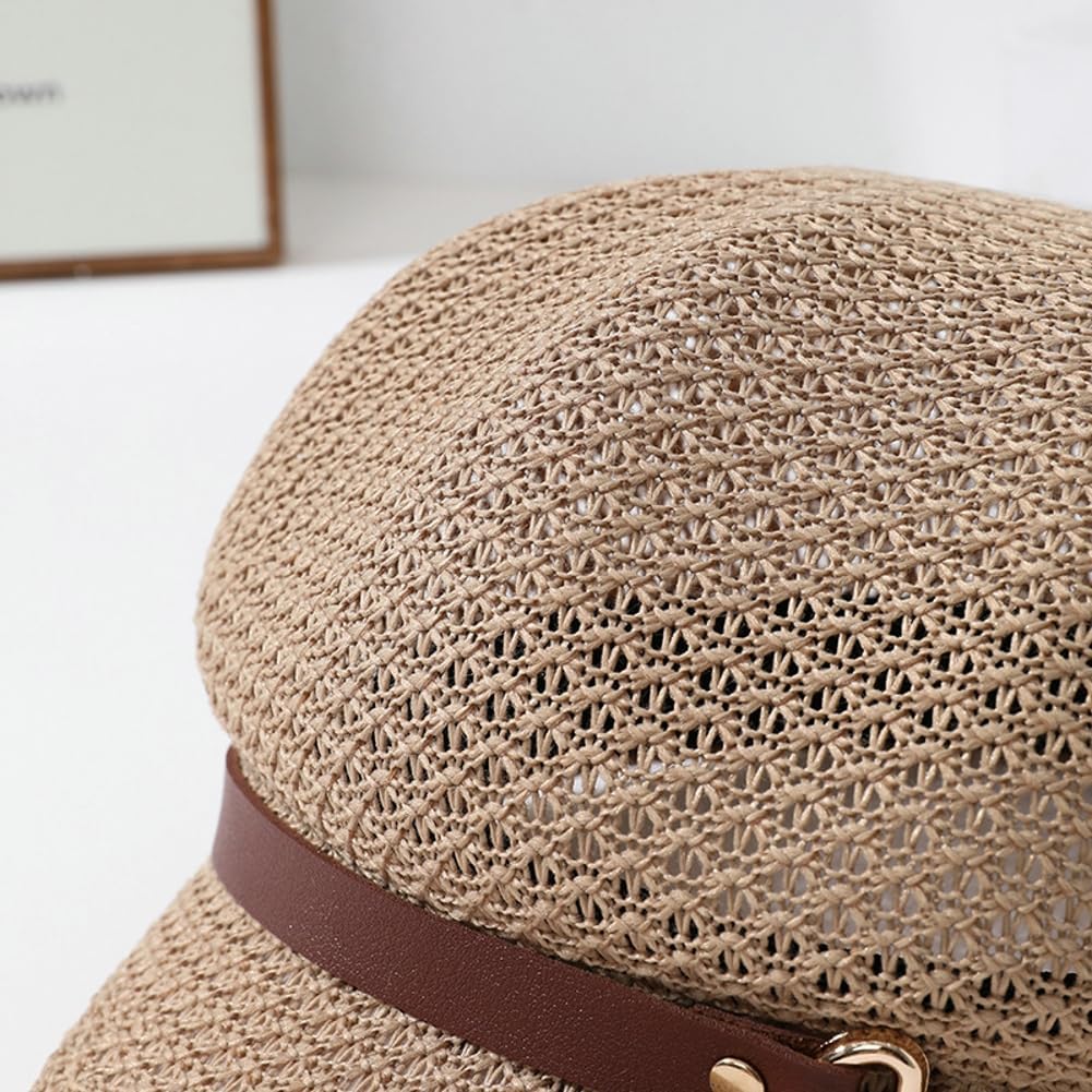 Molodo Womens Summer Breathable Newsboy Hat Lightweight Short Brim Cap with Decorative Strap for Casual Outdoor Style Khaki