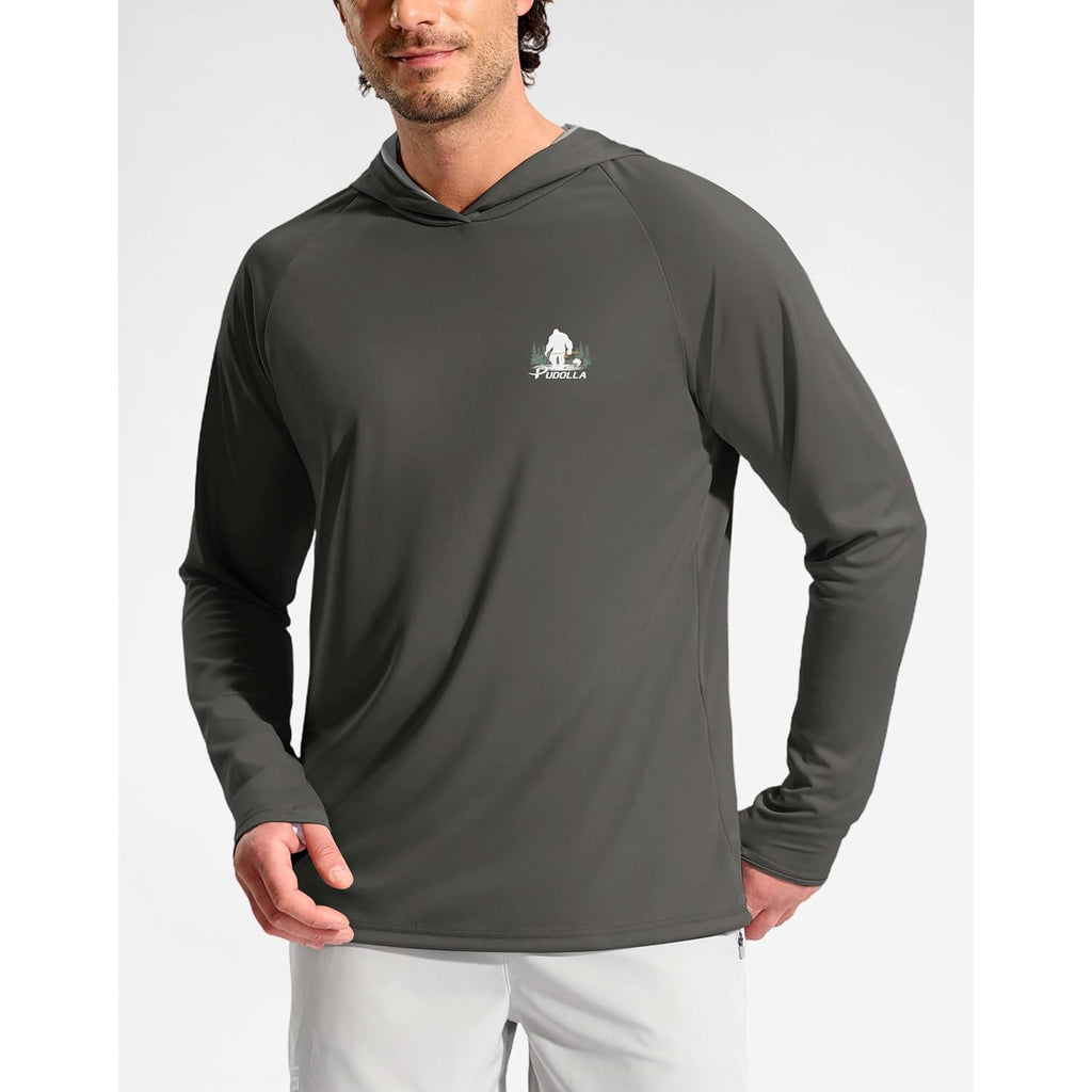 Pudolla Men'S Sun Protection Hoodie Shirts Upf 50+ Long Sleeve Fishing Swim Shirt Lightweight Quick Dry Rash Guard