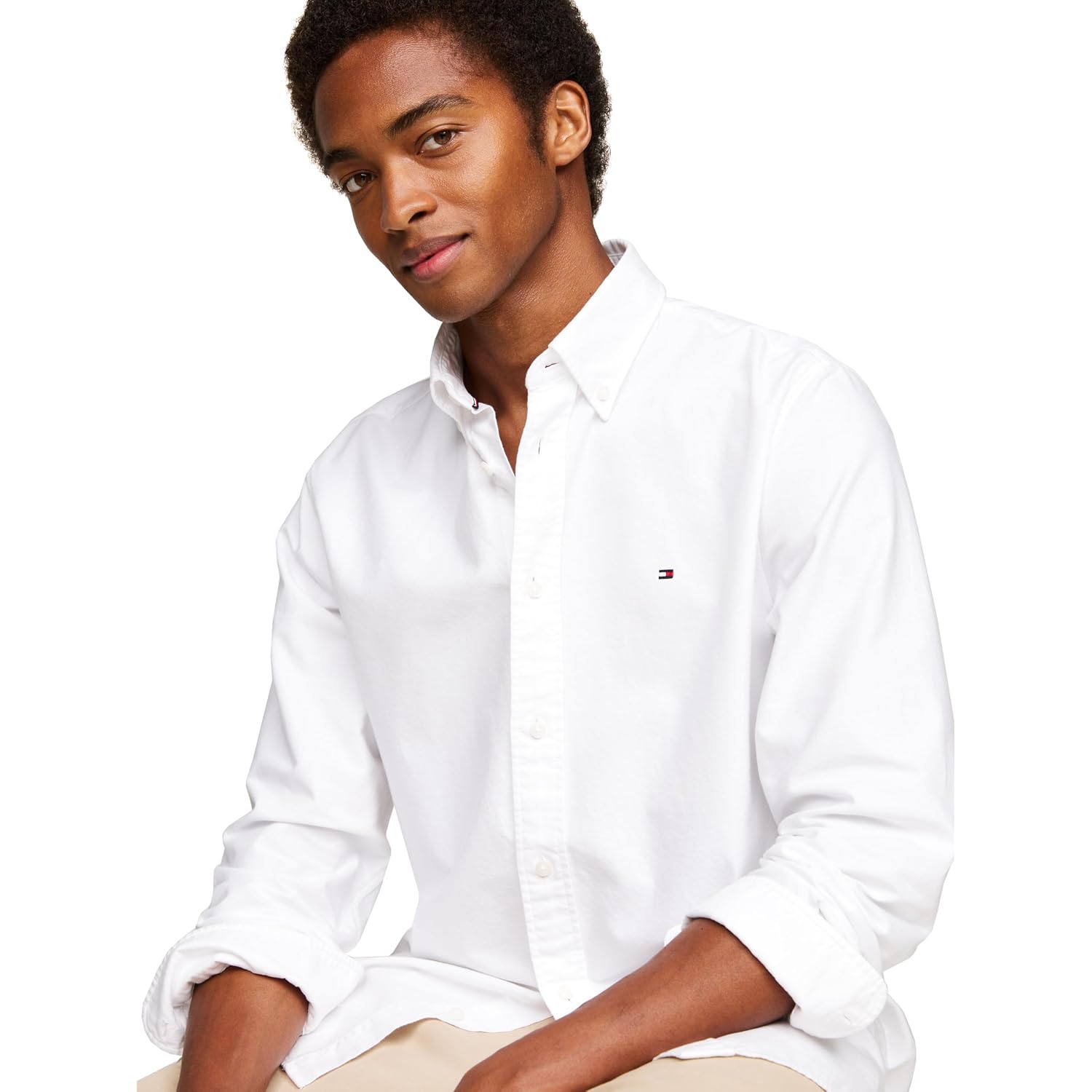 Tommy Hilfiger Men'S Long Sleeve Oxford Shirts In Regular Fit, Men'S Button Down Shirts, Also Available In Big And Tall