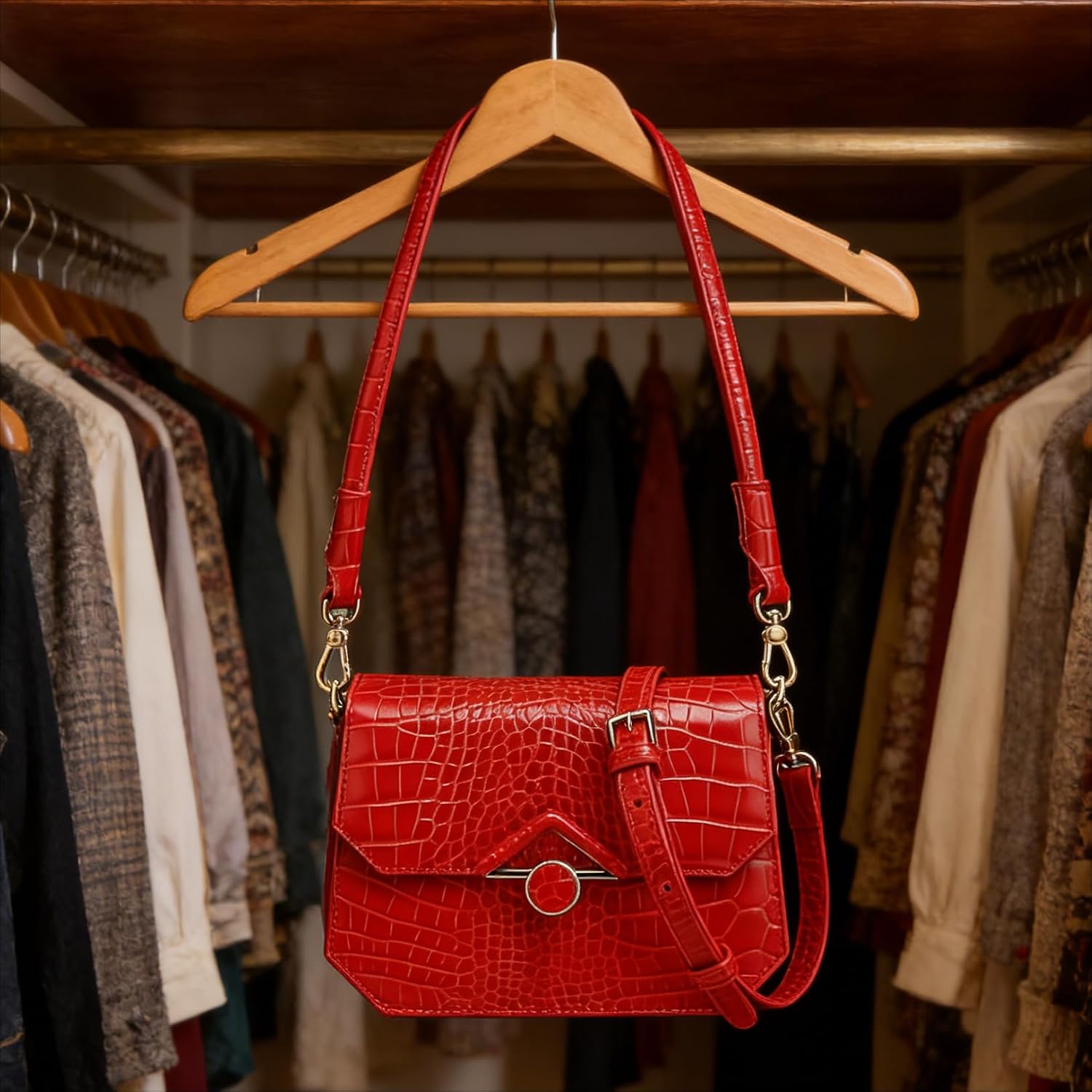 Genuine Leather Retro Vintage Look Shoulder Bag Women Underarm Bag With Crocodile Print Gifts For Women