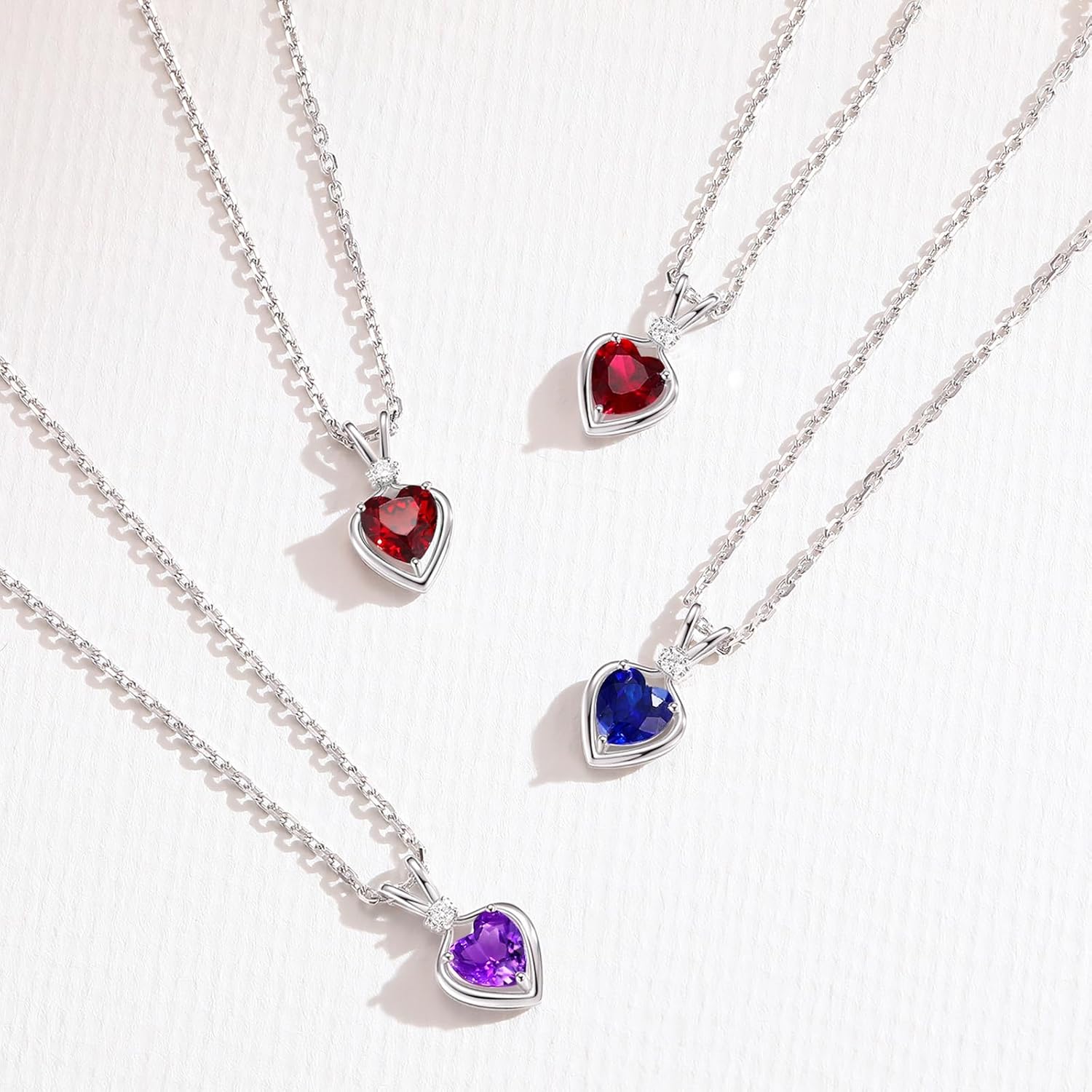 FANCIME 14K Solid White Gold Heart Birthstone Necklace for Women with lab-grown diamond Pendant Birthday Gifts for Mom Women Sterling Silver Chain 16" + 2" Extender