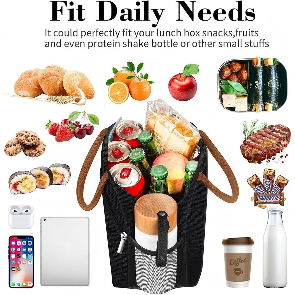 Lunch Box Lunch Bag For Women Men,Reusable Cute Lunch Pail Bag,Leakproof,Insulated Lunchbox Tote Compact 10L, Cooler Lunch Container For Work Travel Office (Black)
