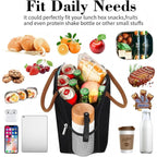 Lunch Box Lunch Bag For Women Men,Reusable Cute Lunch Pail Bag,Leakproof,Insulated Lunchbox Tote Compact 10L, Cooler Lunch Container For Work Travel Office (Black)