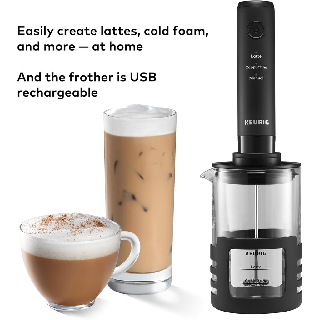 Keurig SimpleCafe Frother, Rechargeable Handheld Milk Frother for Lattes, Cappuccinos & Iced Coffee, USB Cord Included, Microwave-Safe Frothing Cup, Hot & Cold Foam Maker