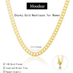 Moodear Gold Necklace for Women Dainty Chunky 14K Gold Plated/Sliver Plated Chain Necklace Cuban Link Paperclip Chain Choker Toggle Clasp Layered Necklace for Women Trendy Fashion Gift