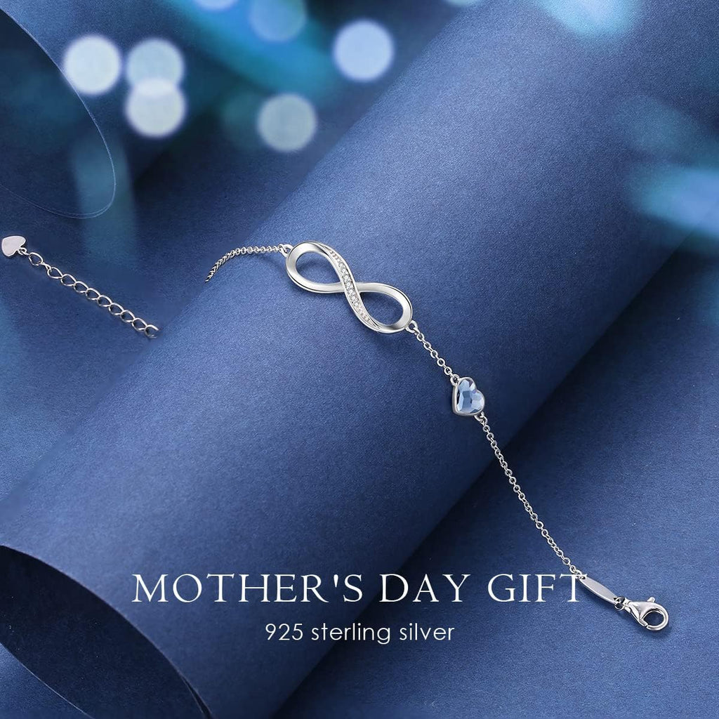 CDE Mothers Day Gifts Infinity Heart Birthstone Charm Link Bracelet for Women 925 Sterling Silver Adjustable Mother's Day Valentine's Day Christmas Day Gift Anniversary Birthday Jewelry for Wife Girlfriend Her