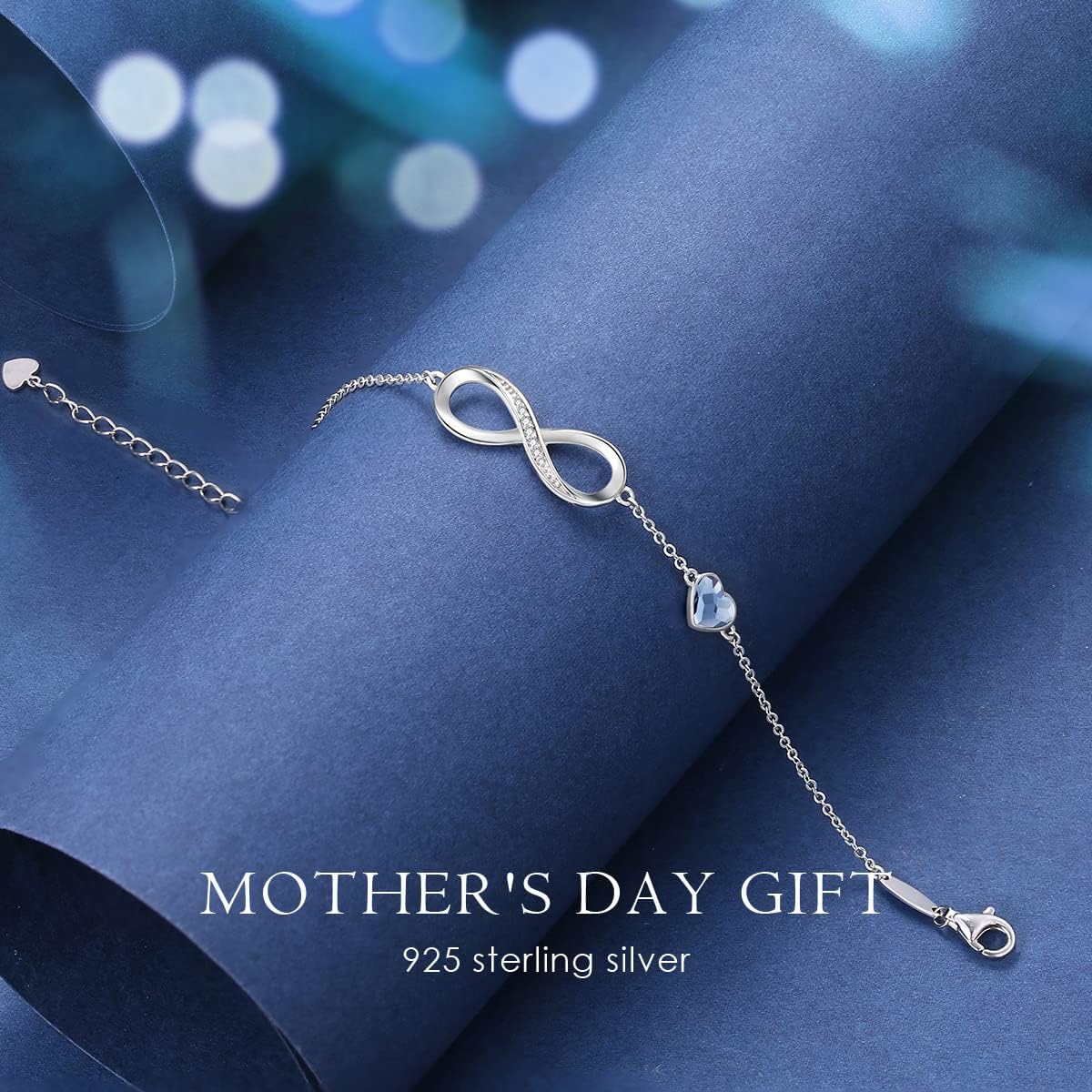 CDE Mothers Day Gifts Infinity Heart Birthstone Charm Link Bracelet for Women 925 Sterling Silver Adjustable Mother's Day Valentine's Day Christmas Day Gift Anniversary Birthday Jewelry for Wife Girlfriend Her