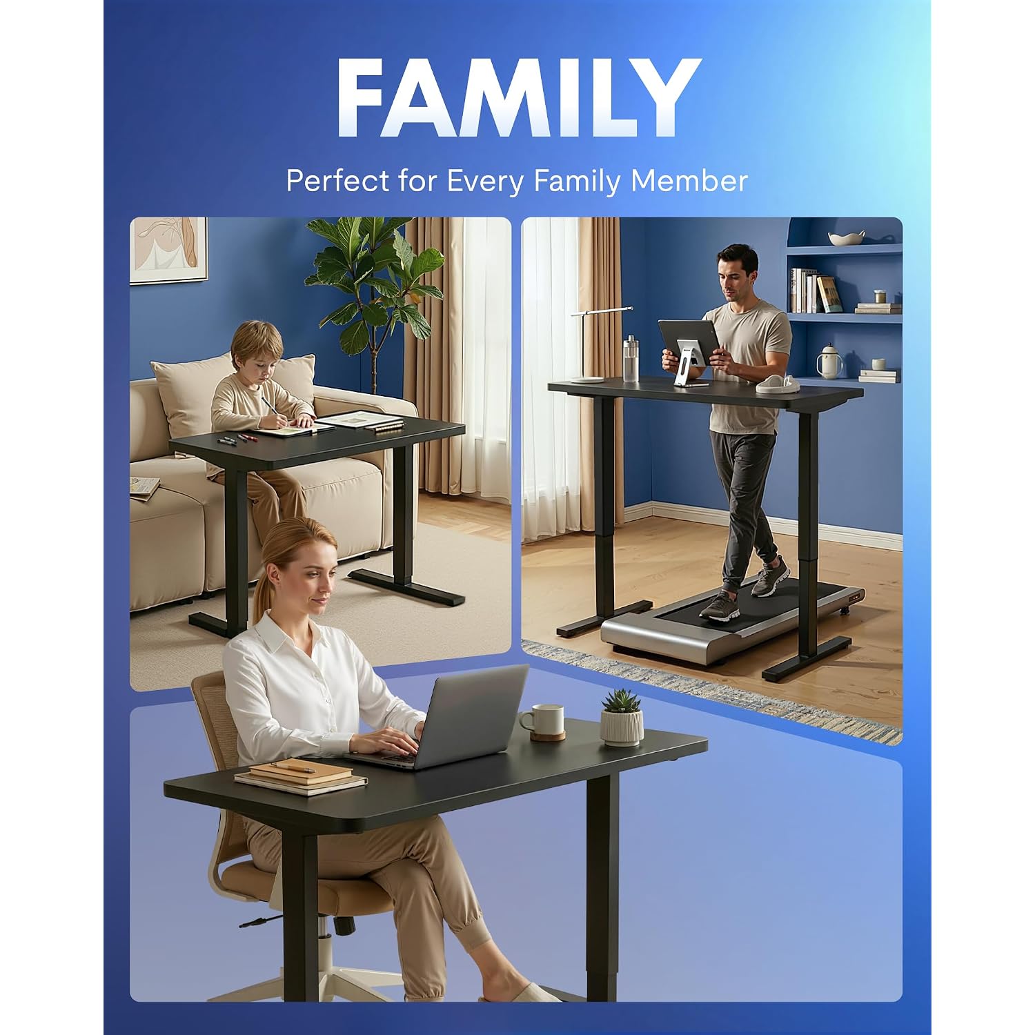 Flexispot En1 One-Piece Standing Desk, Electric Adjustable With 4 Memory Presets, 176 Lbs Capacity, Stable & Quiet, Seamless Desktop For Home Office & Dual Monitors, 48"X24" Black