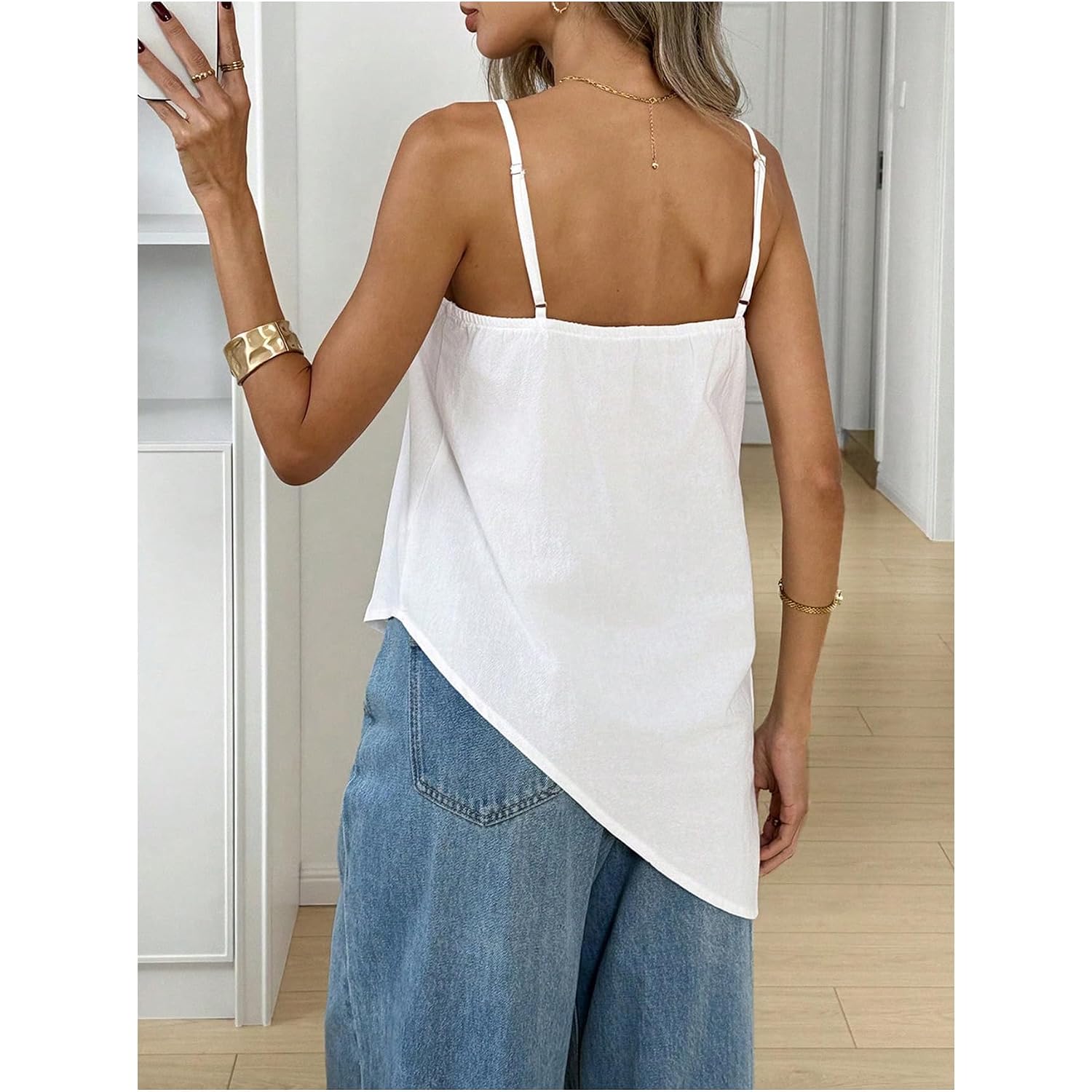 SHENHE Women's Summer Long Camisole Top Asymmetrical Split Hem Spaghetti Strap Cami Tank