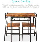Best Choice Products 3-Piece Modern Dining Set, Space Saving Dinette For Kitchen, Dining Room, Small Space W/Steel Frame, Built-In Storage Rack - Medium Brown/Black
