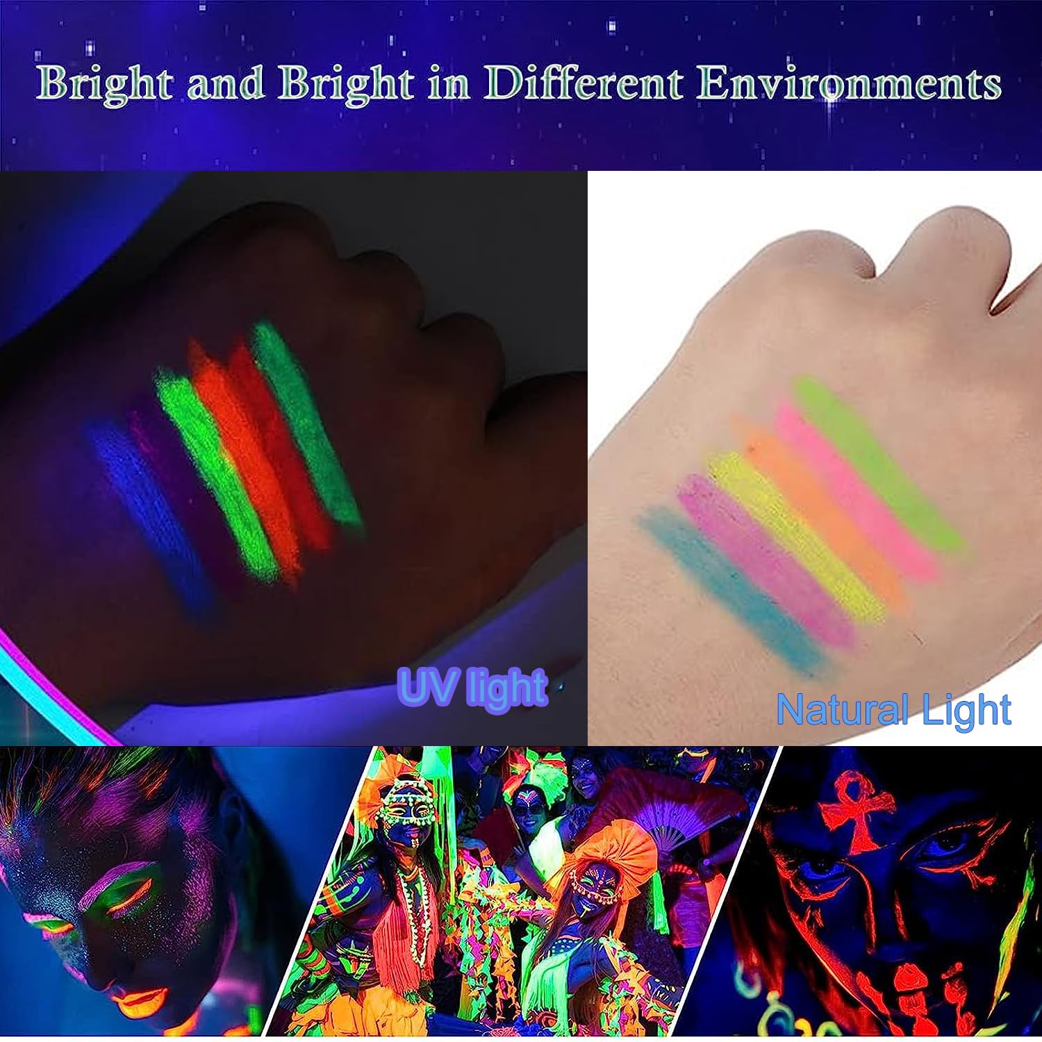 12 Pieces Glow Blacklight Face & Body Paint Makeup, Glow in The Dark Face Painting Kit Neon Paint Sticks for Adult Halloween Glow Party