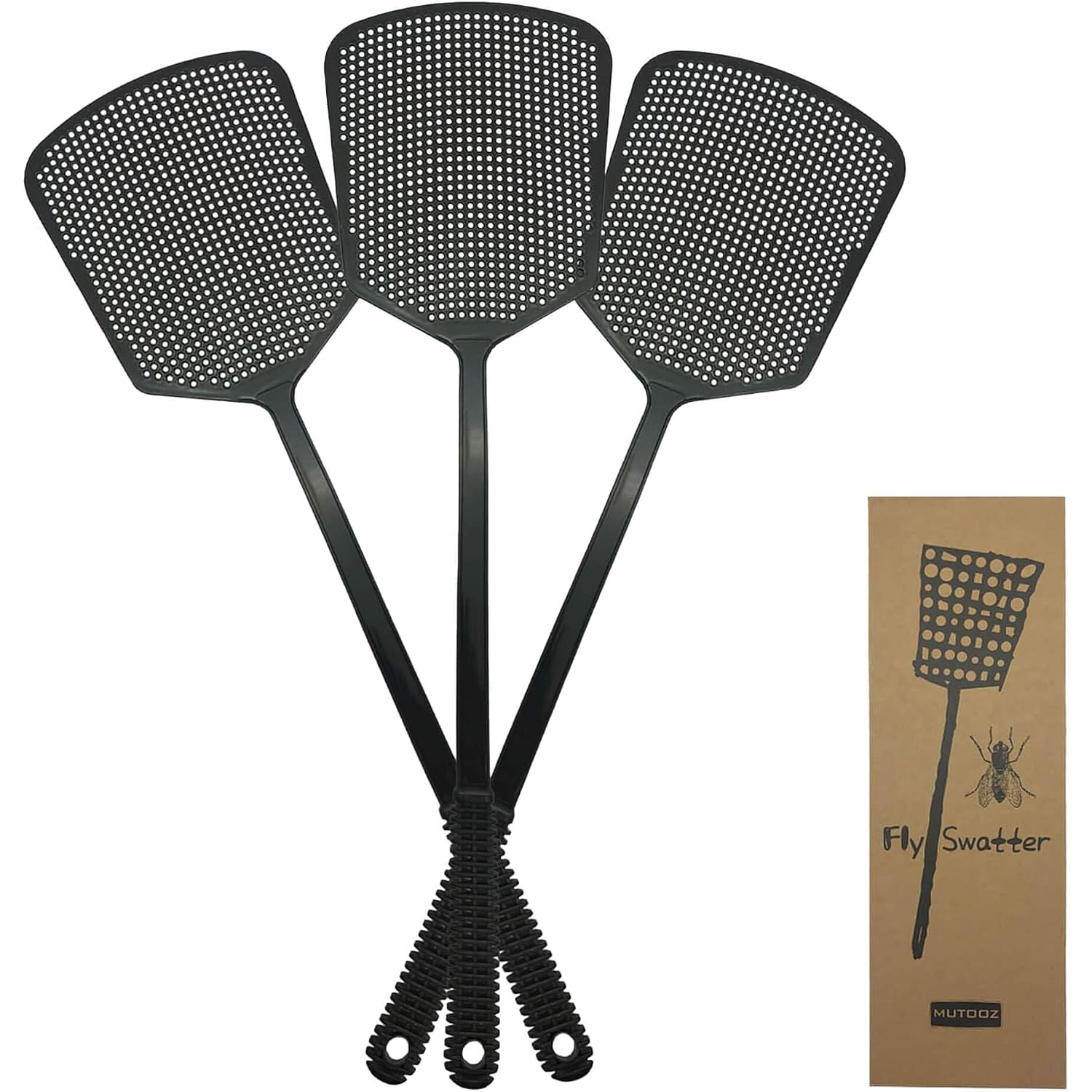 Mutooz Fly Swatter Multi-Pacl Manual, Flexible & Heavy Duty Fly Swatters Thick Handle, Black 3 Pack