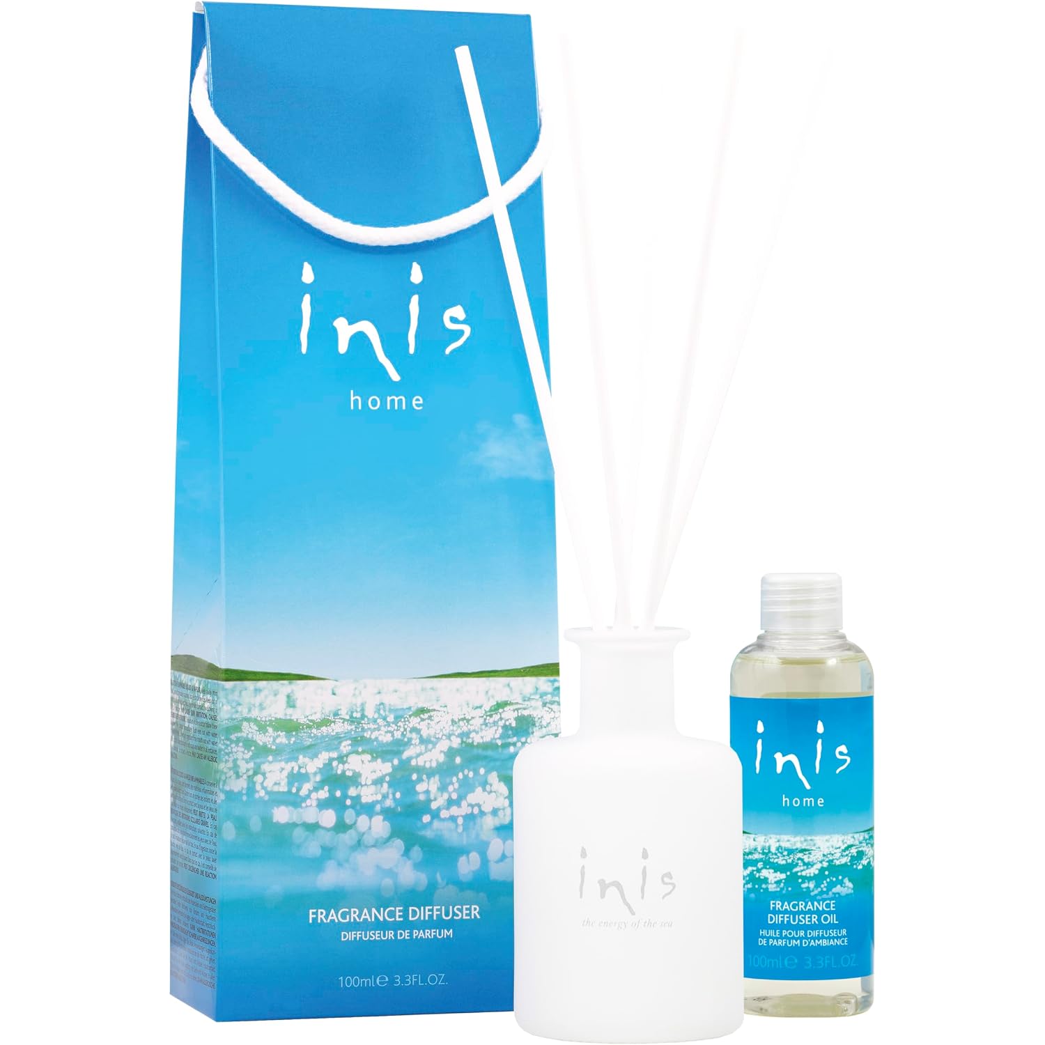 Inis The Energy Of The Sea - Reed Diffuser Set With Fragrance Oil | Glass Bottle And Fibre Reeds, Clean Ocean Fresh Aquatic Home Fragrance For Living Room, Bathroom And Bedroom