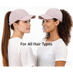 Women Backless Ponytail Baseball Cap for Curly Hair, Afro Puff, High Messy Bun, Adjustable Perforated Ponycap Breathable Flower Cutouts - Wonder Taupe