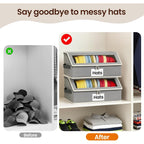 Hat Organizer For Baseball Caps, 2-Pack Stackable Hat Storage Box Holds 30 Caps, Foldable Cardboard Holder With Clear Dust-Proof Window For Closet, Grey