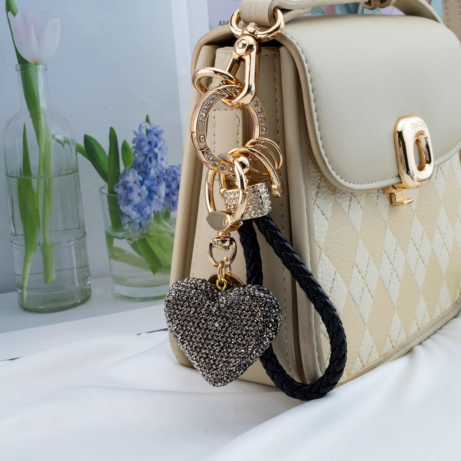 Heart Keychain Wristlet Bling Keychains For Women Girls Key Chain For Car Keys Purse Charms Handbag Backpack Accessories