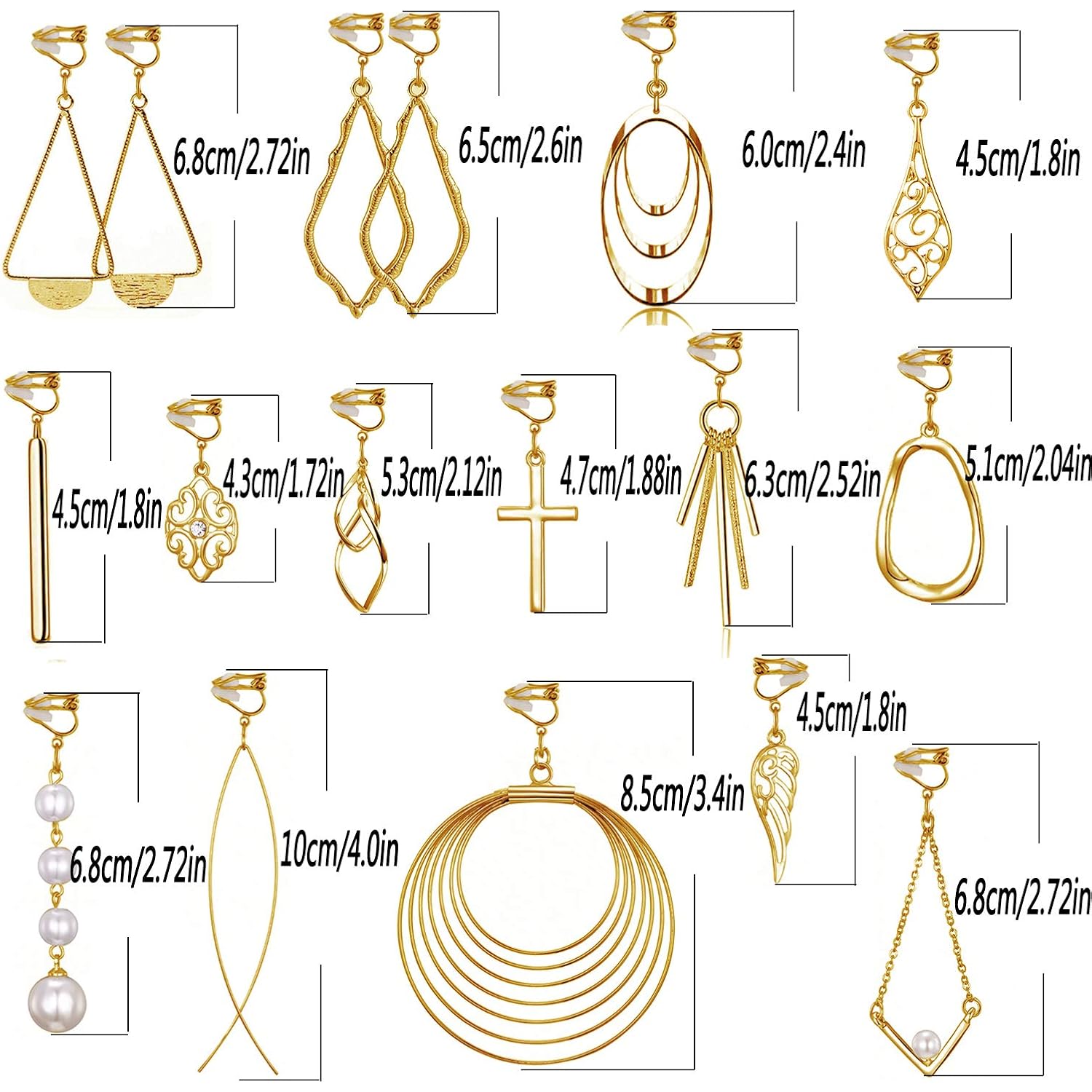 15 Pairs Gold Clip on Earrings for Women Fashion,Lightweight Fake Earrings Set