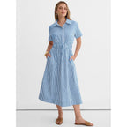 Anrabess Women Summer Short Sleeve Midi Dress, Striped & Gingham, Casual A-Line Button Collar Shirt Dress, Beach & Vacation