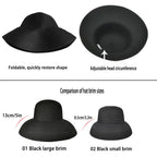 Wide-Brim Classic Elegant Style Foldable Straw Hat Women's Retro UV Resistant Sun Hats for Outdoor, Beach and Travel