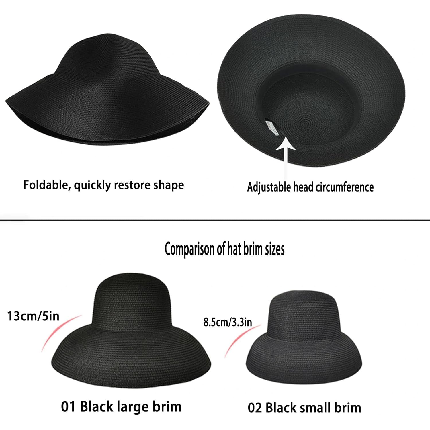 Wide-Brim Classic Elegant Style Foldable Straw Hat Women's Retro UV Resistant Sun Hats for Outdoor, Beach and Travel