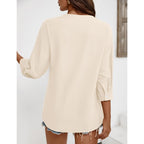 LOMON Womens 3/4 Sleeve Button Down Shirts Cotton Linen Roll Up Short Sleeve Tops V Neck Casual Loose Fit Blouses