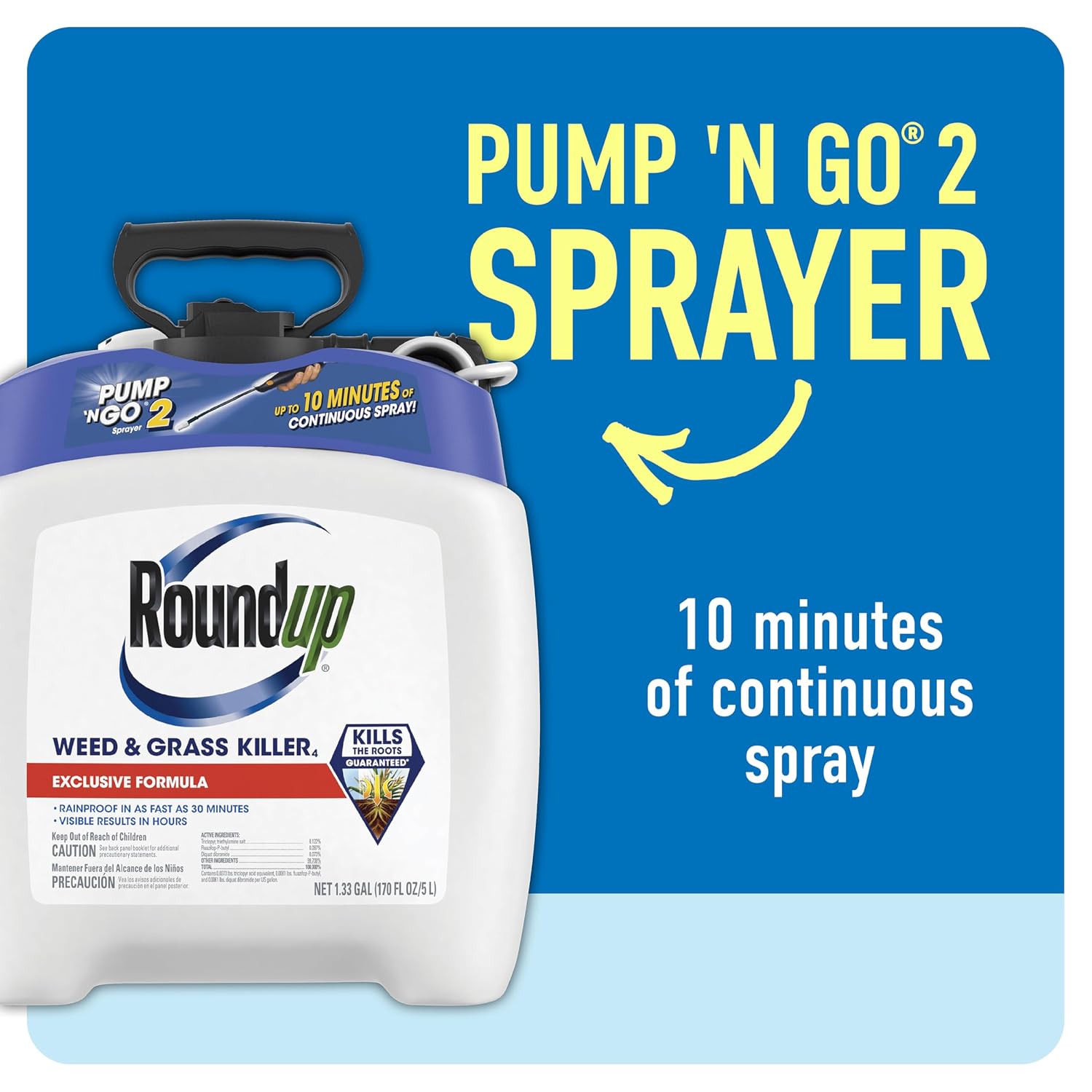 Roundup Weed & Grass Killer4 With Pump 'N Go 2 Sprayer, 1.33 Gal. | Ready-To-Use Bug Killer With Comfort Wand, Kills Ants, Roaches And Spiders, Use In Kitchens, Bathrooms And Home Perimeter