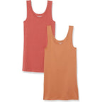 Amazon Essentials Women'S Slim-Fit Ribbed Scoop Neck Tank Tops, Pack Of 2