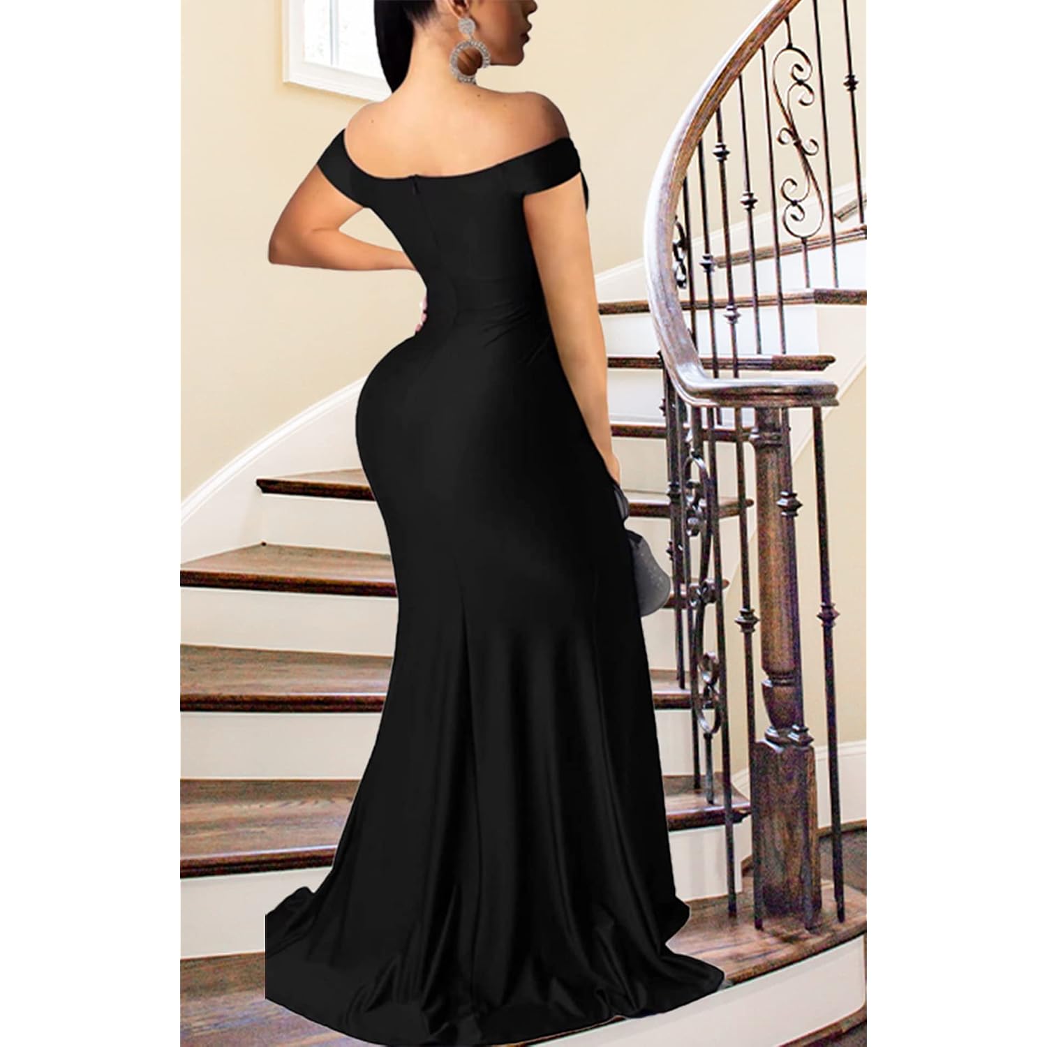 Women Sexy Off Shoulder Prom Evening Gowns Elegant V Neck Short Sleeve Wrap Formal High Split Wedding Guest Dress