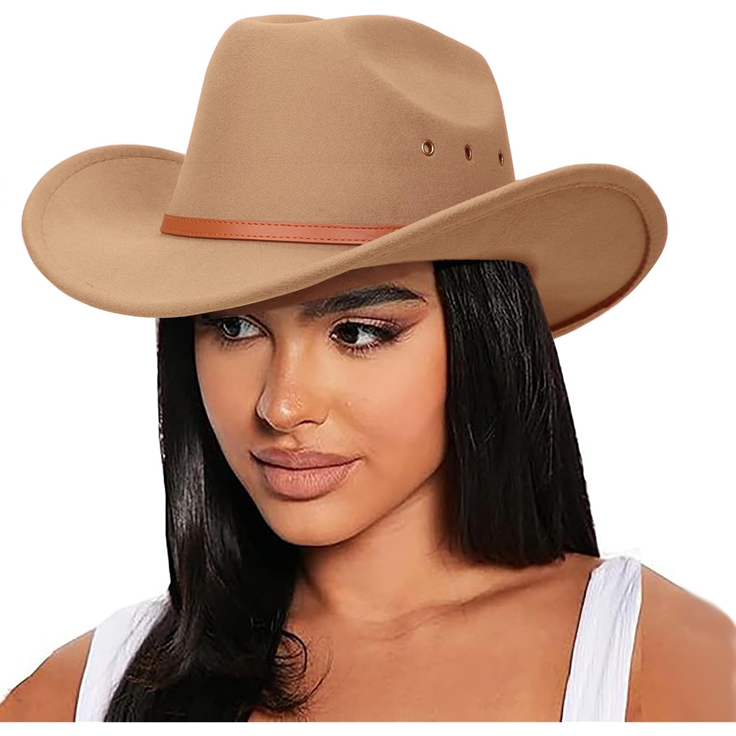 Dreshow Cowboy Hat For Women And Men Western Felt Cowboy Cowgirl Hat Wide Brim Belt Buckle Retro Fedora Hats Unisex Caps