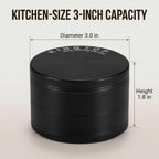Kingtop Grinder, Large 3" Zinc Alloy Spice Grinder (Black)