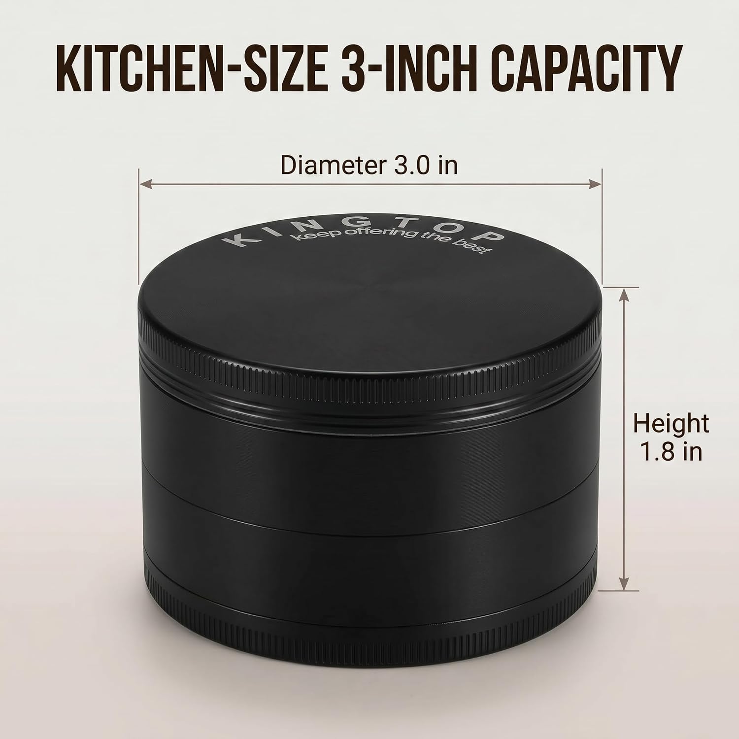 Kingtop Grinder, Large 3" Zinc Alloy Spice Grinder (Black)