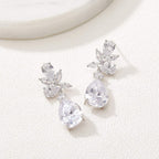 SWEETV Elegant Bridal Wedding Earrings for Brides, Bridesmaids, Cubic Zirconia Teardrop Dangle Earrings for Women Formal Jewelry