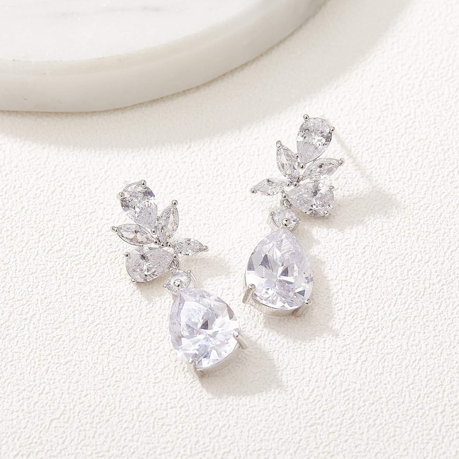 SWEETV Elegant Bridal Wedding Earrings for Brides, Bridesmaids, Cubic Zirconia Teardrop Dangle Earrings for Women Formal Jewelry