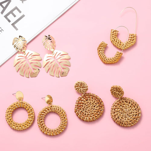 16 Pairs Trendy Statement Acrylic Rattan Earrings for Women-Fashion Summer Beach Vacation Boho Jewelry Set