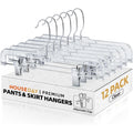 House Day 12 Pack 14 Inch Clear Plastic Skirt Hangers With Adjustable Clips, Pants Hangers 360-Rotating Swivel Hook, Clip Hangers For Pants, Trousers, Skirts, Jeans, Bulk Plastic Hangers