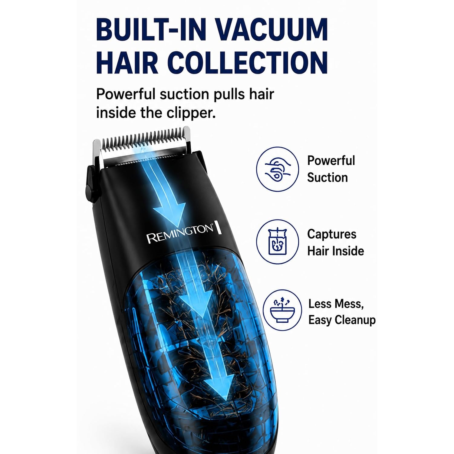 Remington Vacuum Hair Clippers For Men, Mess-Free Haircut & Beard Trimmer Kit With Hair Collection Chamber, Dual Motor Power, 18-Piece Grooming Set