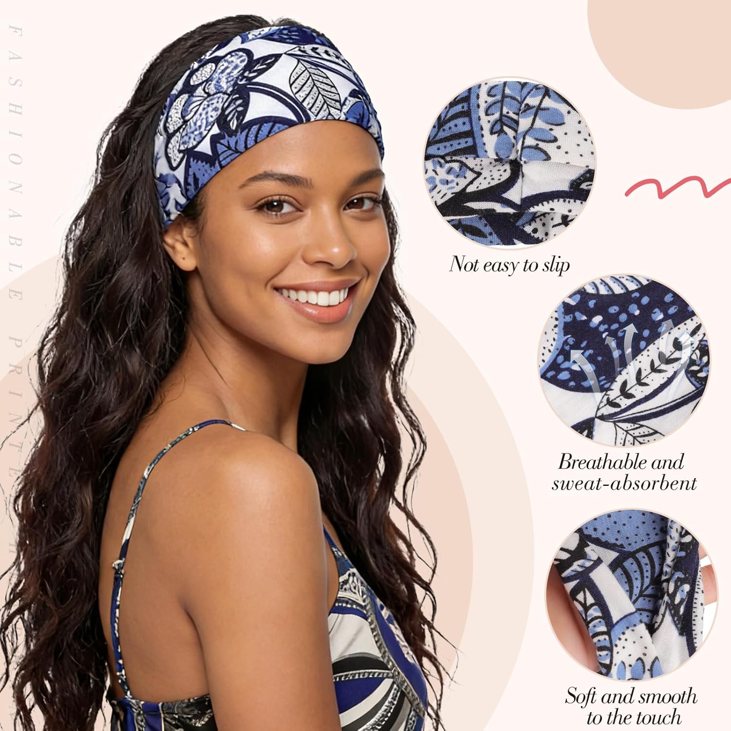 obeoby 8 Pack Headbands for Women, Boho Style Headbands for Summer Vacation Music Festival Outfits Non Slip Fashion Wide Hairband