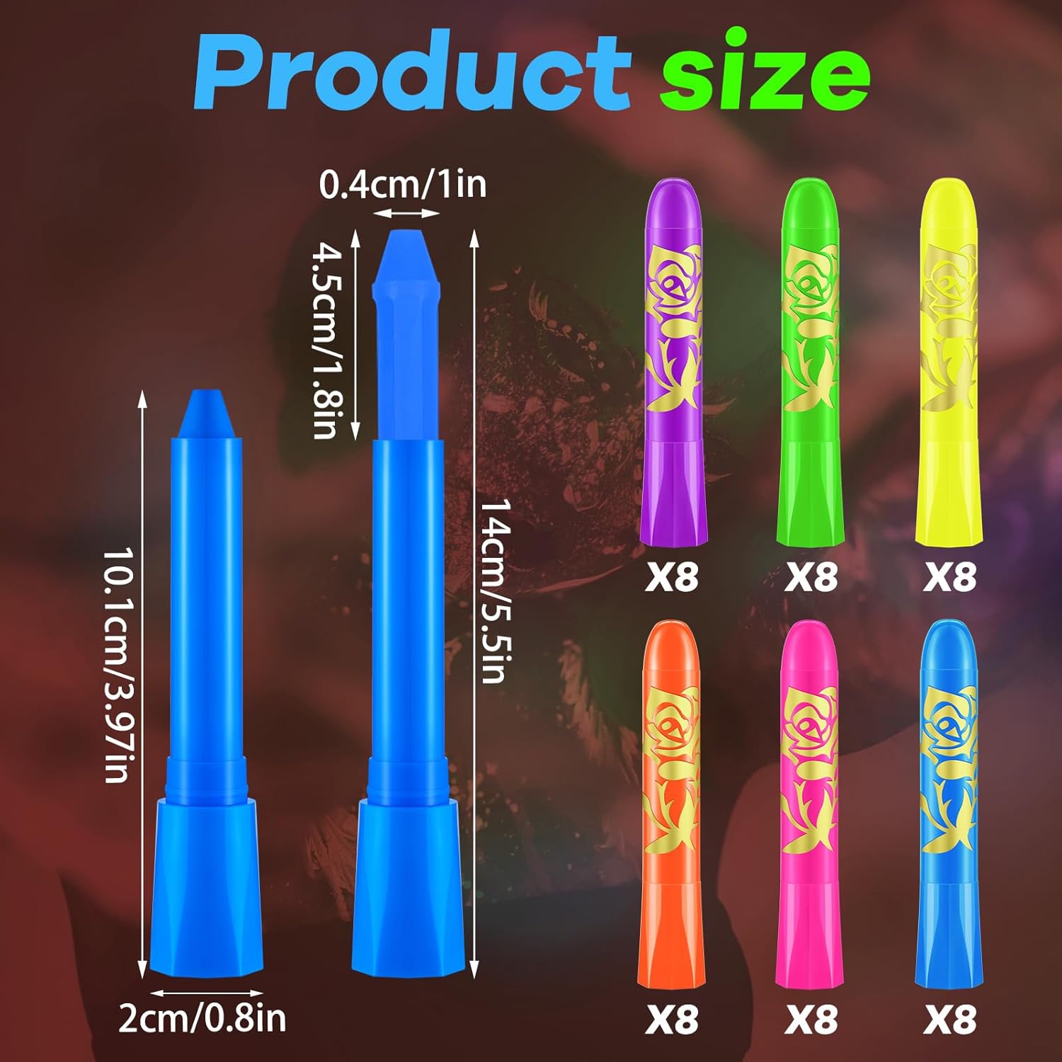 Tenceur 48 Pcs Glow in The Dark Face Body Paint Makeup, UV Crayon Black Light Fluorescent Body Face Painting Kit for Adult Birthday Party Halloween Makeup Outdoor, 6 Colors