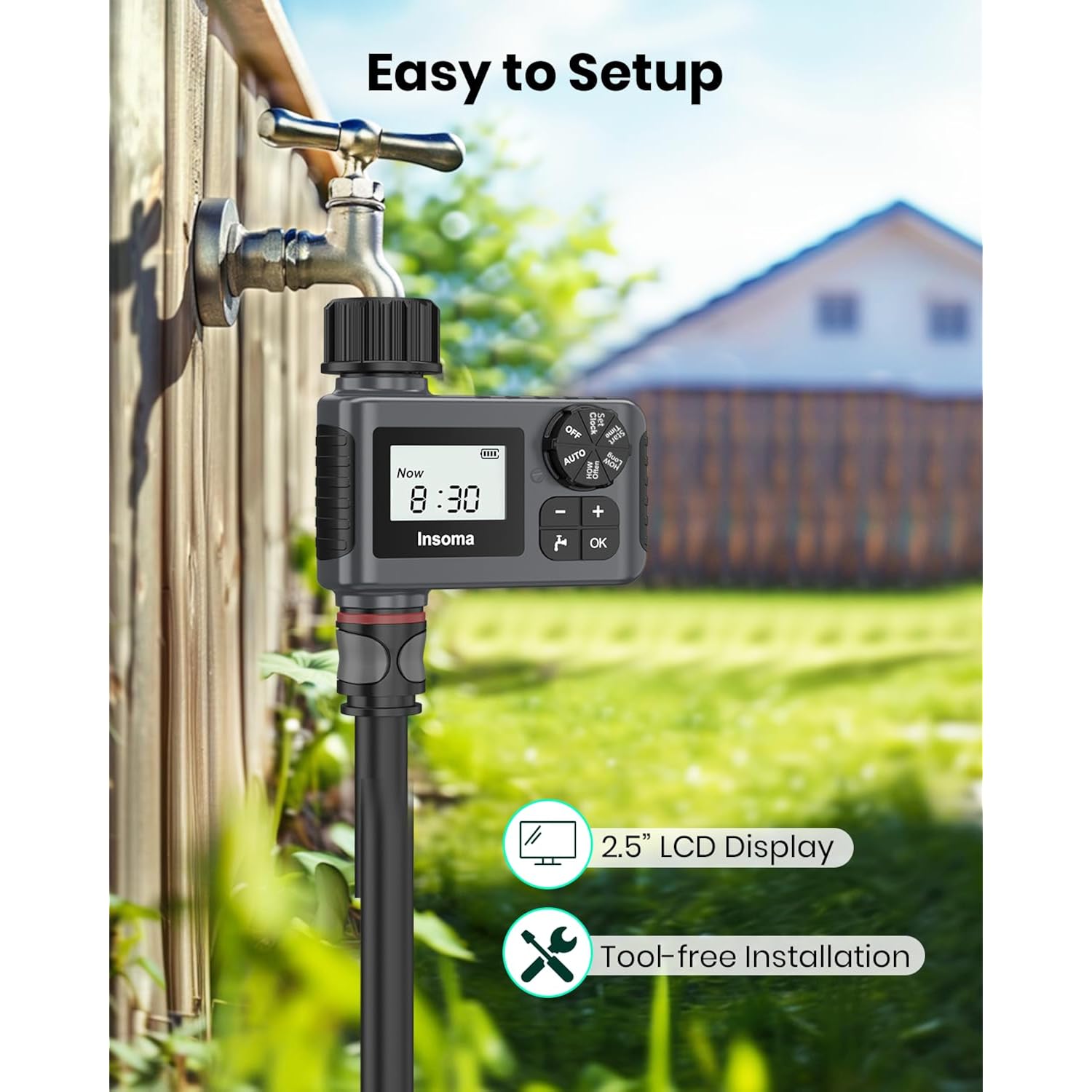 Outdoor Garden Hose Faucet Timers, Programmable Water Sprinkler Timer With Rain Delay/Manual/Automatic Drip Irrigation And Lawn Watering System For Yard, 1 Outlet